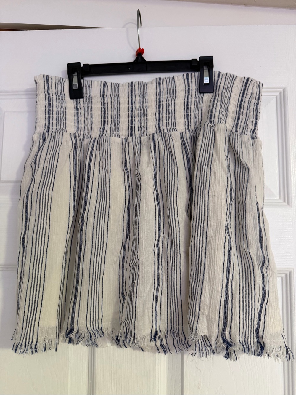 aerie Cream and Navy Striped Smocked Mini Skirt